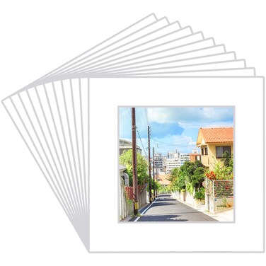 15 Pack 12x12 White Picture Mats, Frame Mattes for 8x8 Pictures Display Photo Frame Mat Core Bevel Cut Mat Board Show Kit for Photos, Prints, Artworks