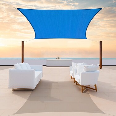 ColourTree 14' x 18' Blue Sun Shade Sail Rectangle Canopy Fabric Cloth Screen CTAR1418, Water Permeable &amp; UV Block UPF50, Heavy Duty, Carport Patio Outdoor - (We Customize Size)