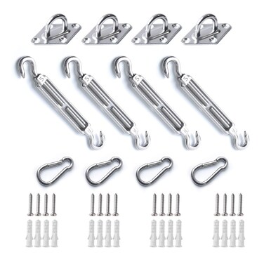 Shade Sail Hardware Kit, 304 Stainless Steel Anti-Rust Fixing Hardware for Square and Triangle Shade Sails (12-Piece Set + 16 Screws)