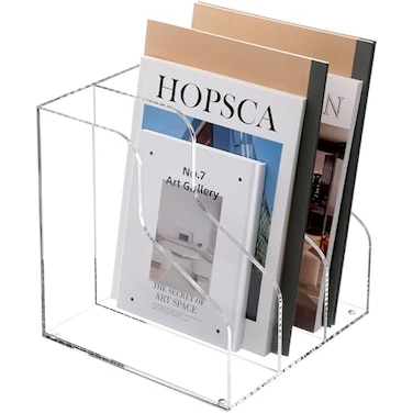 SANRUI Acrylic Desk Organizer File Organizer For Desk Magazine File Holder With 3 Vertical Compartments, Office Desk Accessories for Office Home School,Clear Office Organization