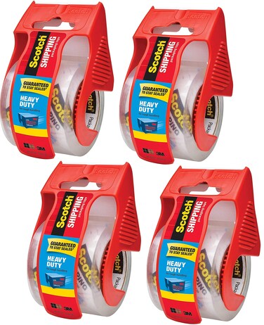 Scotch Heavy Duty Shipping Packaging Clear Tape FPMJY, 1" Core, 1.88" x 22.2 Yard, Red Dispenser, 4-Pack