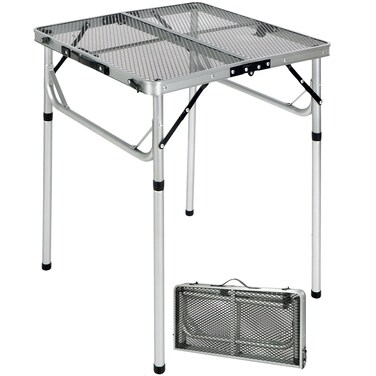 REDCAMP 24" Square Folding Grill Table for Outside, Lightweight Portable Metal Aluminum Outdoor Grill Table with Adjustable Height Legs, Great for Camping Picnic Cooking BBQ, Silver 2ft