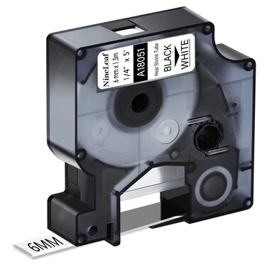 Nineleaf 10 Pack Compatible for DYMO 18051 Rhino Heat Shrink Tube Industry Label Tape 6mm 1/4" x 5ft Black on White Wire Tapes for Industrial Rhino Pro 3000 4200 5000 5200 6000 3M Label Maker