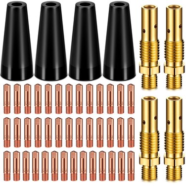 Therwen Flux Core Gasless Nozzle Tips Kit KP1939-1 Flux Core Welder Mig Welder Flux Welder Contact Tips Gasless Nozzle Gas Diffusers for Mig Welder Mig Gun (48 Pcs,0.030"(0.8mm)kit, 0.035"(0.9mm)kit)