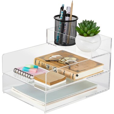 Yulejo Stackable Acrylic Paper Tray Clear Acrylic Desk Organizer Letter Size Paper File Tray for Office Document Workspace Desktop(3 Tier)