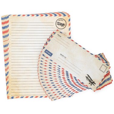 60 Pack Airmail Paper and Envelopes Set -Airmail Writing Paper and Envelopes- Blue Airmail Paper and Airmail Envelopes for Invitations, Love Letters, Letters to Troops, Christmas Letter- 8.5 x 11 inch