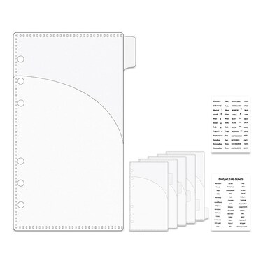 XiowDow Cash Envelopes A6 Binder Pockets Dividers 6 Tabs PP A6 Binder Inserts with Label Stickers for Budgeting A6 6-Ring Budget Binder Office Supplies Accessories (6Translucent)