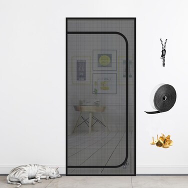 DOOREASY Pet Screen Door, Upgraded Cat Resistant Screen Door to Stop Cats Running Out, Easy Install Pet Door Mesh Screen with Zipper Closure, No Slightest Gap, Fresh Air in (Fits Doors Up to 36"x83")