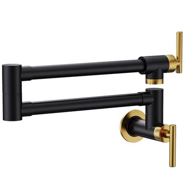 CENOSA Pot Filler Faucet Black and Gold Commercial Wall Mount Stove Faucet Lead-Free Wall Mount Kitchen Sink Pot Filler Facuet