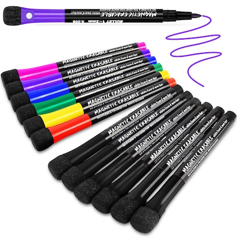 Magnetic Dry Erase Markers Fine Tip, 7 Colors (12 Pack) White Board Markers Dry Erase Marker with Eraser Cap, Low Odor Whiteboard Markers Dry Erase Markers for Kids Teachers Office &amp; School Supplies