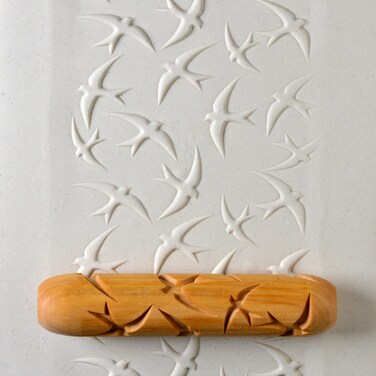 MKM Pottery Tools Wood Big Hand Rollers for Clay (BHR-14 Flying Swallows)