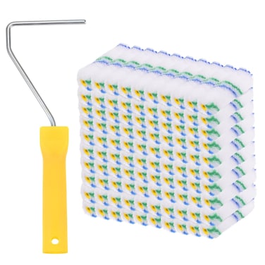 HARFINGTON 100pcs 4 Inch Paint Roller Kit, Polyester Fiber Nap Small Paint Roller Brush with 10 Inch Length Handle House Painting Supplies Wall Painting Tools