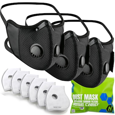BASE CAMP M Cross Dust Mask, Reusable Breathable Comfortable Sport Safety Work Mask with Extra 6 Activated Carbon Filters for Woodworking Construction Sanding Gardening Sawing