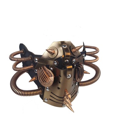 Ubauta DIY Steampunk Leather Mask - Adjustable Cosplay Mask with Rivets for Punk Masquerade, Tubular Design - Bronze