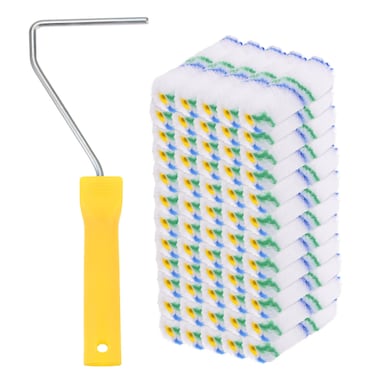 HARFINGTON 60pcs 4 Inch Paint Roller Kit, Polyester Fiber Nap Small Paint Roller Brush with 10 Inch Length Handle House Painting Supplies Wall Painting Tools