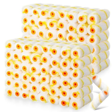 300 Pcs 4 Inch Mini Paint Roller Cover 1/2" Nap Microfiber Roller Covers, Small Paint Roller Home Repair Tools House Painting Household Supplies for House Paint Craft Repair Tool Kit (Yellow, White)