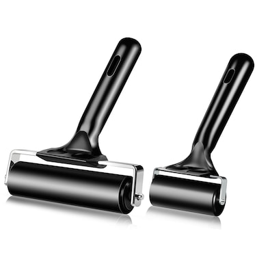 2pc Rubber Roller Brayer Rollers for Crafting, Hard Rubber Roller 4 and 2.4 Inch for Printmaking, Painting, Gluing, Ink (Original Version, 4-Inch &amp; 2.4-Inch, Black)