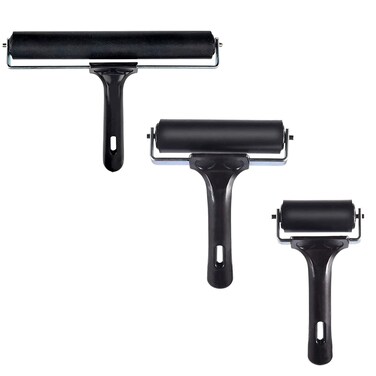 Accfore 3 Pcs Rubber Roller Brayer Rollers Hard Rubber Glue Roller for Printmaking Ink Paint Block Stamping Gluing Wallpaper and Arts &amp; Crafts(2.4 inch,4 inch,5.9 inch)