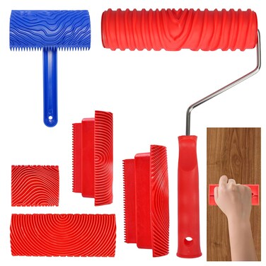 Wood DIY Graining Tool, 6PCS Soft Rubber Wood Grain Tool Set Wood Grain Painting Tool Texture Pattern Paint Tool with Handle DIY Rubber Graining Tool for Wall Room Art Decoration