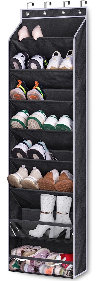 KEETDY Over The Door Shoe Rack for Door Fit 20 Pairs Sneakers Large Hanging Shoe Organizer for Closet Door Storage Boots, Black