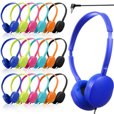 Konohan 18 Pack Kids Headphones Bulk for Classroom School Class Set of Headphones for Students Adjustable on Ear 3.5mm Wired Headphones for Toddler Boys Girls Teens Children Adults(Multicolor)