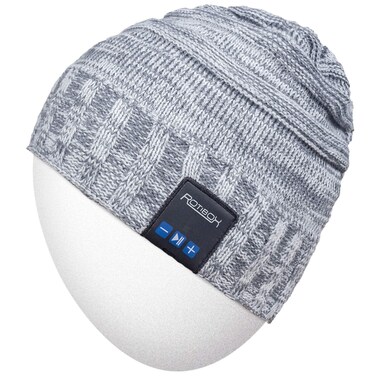 Rotibox Unisex Trendy Warm Bluetooth Beanie Hat Cap Ear Covers with Wireless Headphone Headset Speaker Mic Hands-Free, for Winter Outdoor Sport Skiing Snowboard Jogging Hiking - Gray