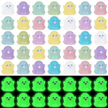 Liliful Luminous Mini Resin Ghost Cute Miniature Ghost Figurines Glow in The Dark Resin Figures Small Ghost Garden Decor Micro Miniature Statue for Outdoor House Landscape Party (48 Pcs)