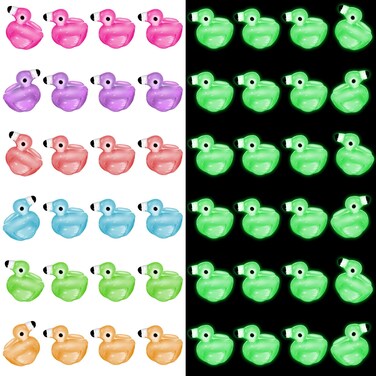 Syhood 48 Pcs Luminous Mini Flamingo Ducks Miniature Flamingo Figurines Glow in The Dark Resin Flamingo Tiny Duck Mini Resin Animals Figures for Cake Topper Garden Landscape Ornaments DIY Crafts