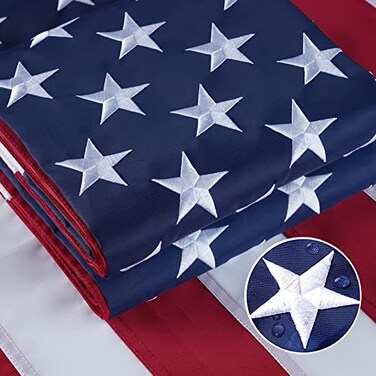 Embroidered American Flag 4x6 Feet for Outdoor, Vivid Color American Flags Made in USA, Heavy Duty Outside US USA United Flag with 2 Brass Grommets Longest Lasting