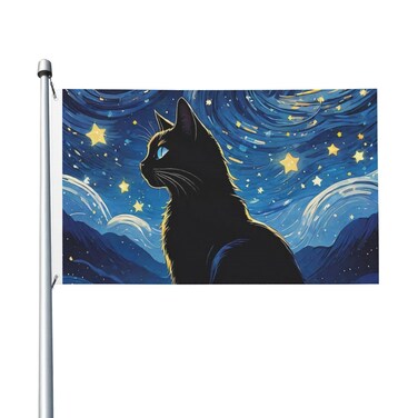 BOXIMIAO Black Cat Starry Sky Moon Flag 3x5 Ft Outdoor Polyester Garden Flag Double Sided Banner For Yard Lawn Porch Balcony Home Decorations