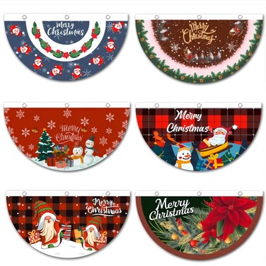 FQQWEE 6Pcs Christmas Bunting Fan Flag 35 x 18Inch Christmas Buffalo Plaid Hanging Bunting Flags with Grommets Outdoor Half Fan Flag Banner for Xmas New Year Yard Home Decor