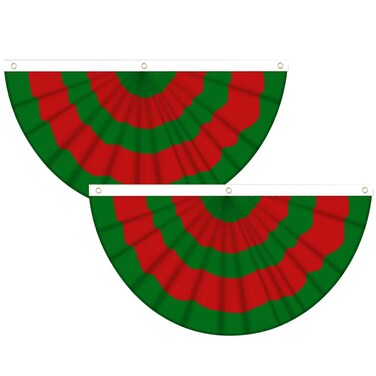 Christmas 4 Pieces Flag Bunting, 1.5 x 3 Ft Red and Green Pleated Fan Flag Christmas Bunting Banner for Christmas Outdoor Hanging Decor