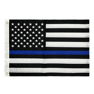 FLAGPARK Thin Blue Line Flags 12x18 inch Outdoor, Embroidered Stars Police Boat Flag, Heavy Duty Back The Blue Stripe Flags Blue Lives Matter Banner with 2 Brass Grommets