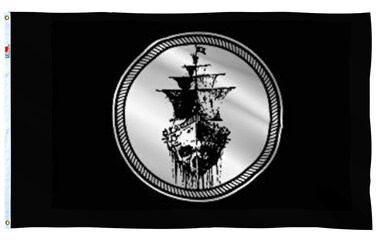 Premium Ghost Pirate Ship Flag Large 3x5 Ft, Moderate Outdoor/Indoor Both Sides 100D Smooth Silk-Brass Grommets for Easy Display Jack Rackham Roger Skull Sword boat Flag 3' x 5' Banner