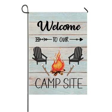 Faromily Welcome To Our Campsite Camping Garden Flag 12x18 Inch Double Sided Outside Camping Flag for Campers Campsite Campfire Camper Yard Outdoor Decoration
