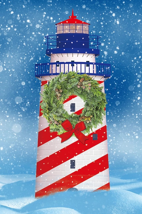 Texupday Christmas Wreath Lighthouse With Snowflakes Decoration Winter House Flag Outdoor Yard Flag 28&quot; x 40