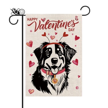 Valentines Day Garden Flag Valentine Pitbull Dog Flags for Outside Love Heart Anniversary Wedding Party Home Burlap Double Sided Yard Outdoor Decor 12x18 Inch