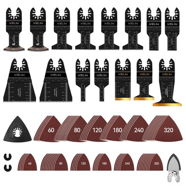 KELIN 99pcs Oscillating Tool Blades Set, 9 Types Multitool Blades Kit with Sanding Pad, Including 3pcs Titanium Oscillating Saw Blades, for Wood, PVC, Metal with Fit Dewalt Bosch Milwaukee Ryobi