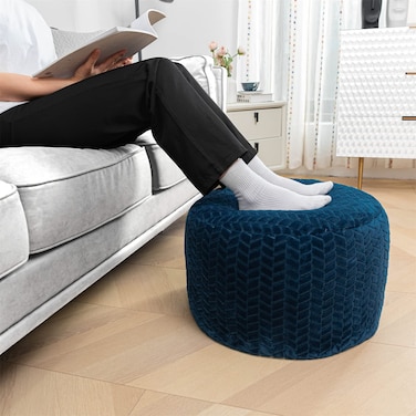 Asuprui Pouf Ottoman Stuffed Ottoman Foot Rest Floor Pouf Round Pouf Seat Floor Bean Bag Chair Foldable Floor Chair Storage for Living Room Bedroom Navy Blue Pouf with Filler