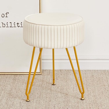 Velvet Vanity Stool Chair, Modern Ottoman Foot Rest Stool with Adjustable Golden Legs, Makeup Chair for Vanity, Multifunctional Makeup Stool for Vanity, Small Vanity Chair for Bedroom, Beige