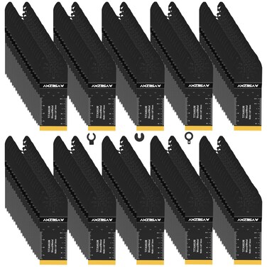 AMZBSAW 200 PCS Oscillating Tool Blades, Titanium and High Carbon Steel Saw Blades for Wood Metal and Plastic, Quick Release Multitool Blades Kits, Oscillating Tool Accessories Kit