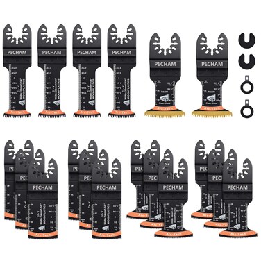 PECHAM 22PCS Curved Oscillating Tool Blades, Professional Universal Titanium Arc Edge Oscillating Multitool Blades for Wood Plastics Metal Hard Material Quick Release Multi Tool Kits