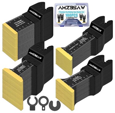 AMZBSAW 17 PCS Titanium Oscillating Tool Blade Metal Cutting, Professional Saw Blades for Metal Nails and Wood Plastic, Multi Tool Blades Kits Fit Bosch Dewalt Ryobi Milwaukee, 3 Types