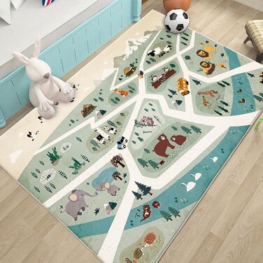 Lacomfy Kids Rug Play Mat 5Ft Zoo Animal Bedroom Carpet Forest Animal Playroom Rug for Boys Girls Adventure Playmat Children Area Rug Nonslip Fluffy Area Rug for Kids Room Nursery Decor 3.3'x5', Green
