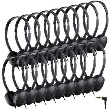Konohan 18 Pack Kids Headphones Bulk for Classroom School Class Set of Headphones for Students Adjustable on Ear 3.5mm Wired Headphones for Toddler Boys Girls Teens Children Adults(Black)