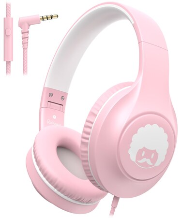 rockpapa C24 Kids Headphones with Microphone,Lightweight Foldable Corded Headphones with 3.5mm Jack Cable for Boys Girls Youth,Stereo Wired Headphones for School Travel Pink White