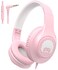 rockpapa C24 Kids Headphones with Microphone,Lightweight Foldable Corded Headphones with 3.5mm Jack Cable for Boys Girls Youth,Stereo Wired Headphones for School Travel Pink White