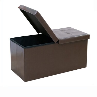 B FSOBEIIALEO Storage Ottoman with Filpping Lids, Ottoman Storage Bench Footrest Seat, Storage Chest Faux Leather 30"x15"x15" (Black)