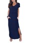 Smallshow Women's Maternity Nursing Dresses Split Long Dress for Breastfeeding Medium Dark Blue