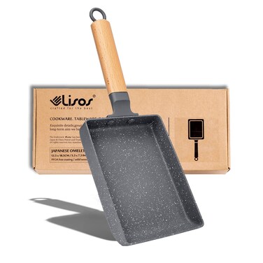 Tamagoyaki Pan Square Japanese Omelette Pan,Non-stick Egg Roll Pan,Rectangle Frying Pan Wood Handle,with Silicone Brush &amp; Solid Wood Spetula,Grey